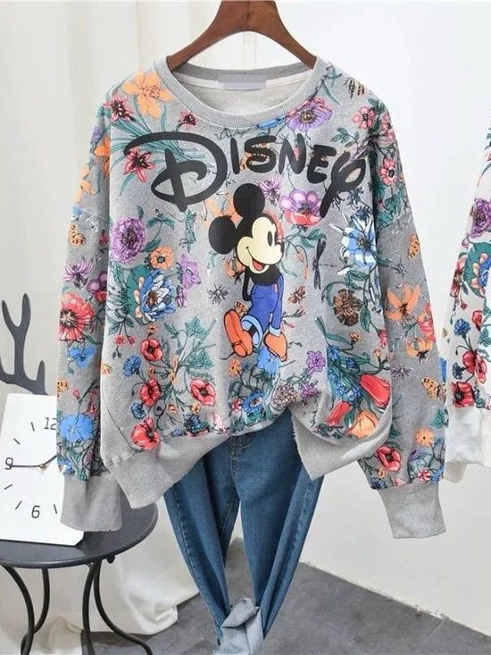 Disney Floral Women's Crewneck Sweatshirt - Picture 3 of 7